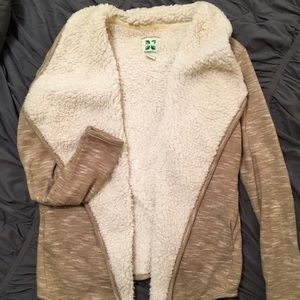 GreenTea Thick Faux Fur Cardigan